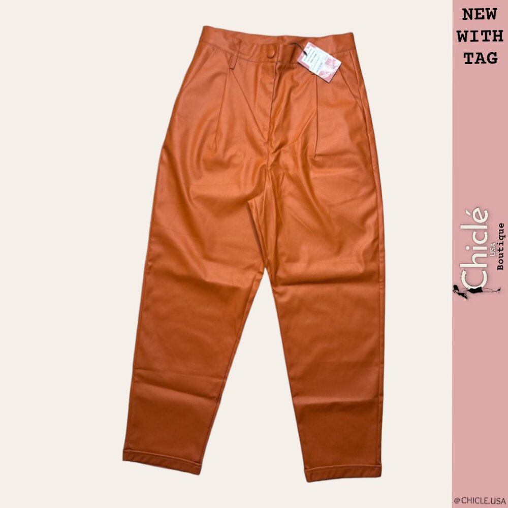 NEW Faux Leather Pants Orange L